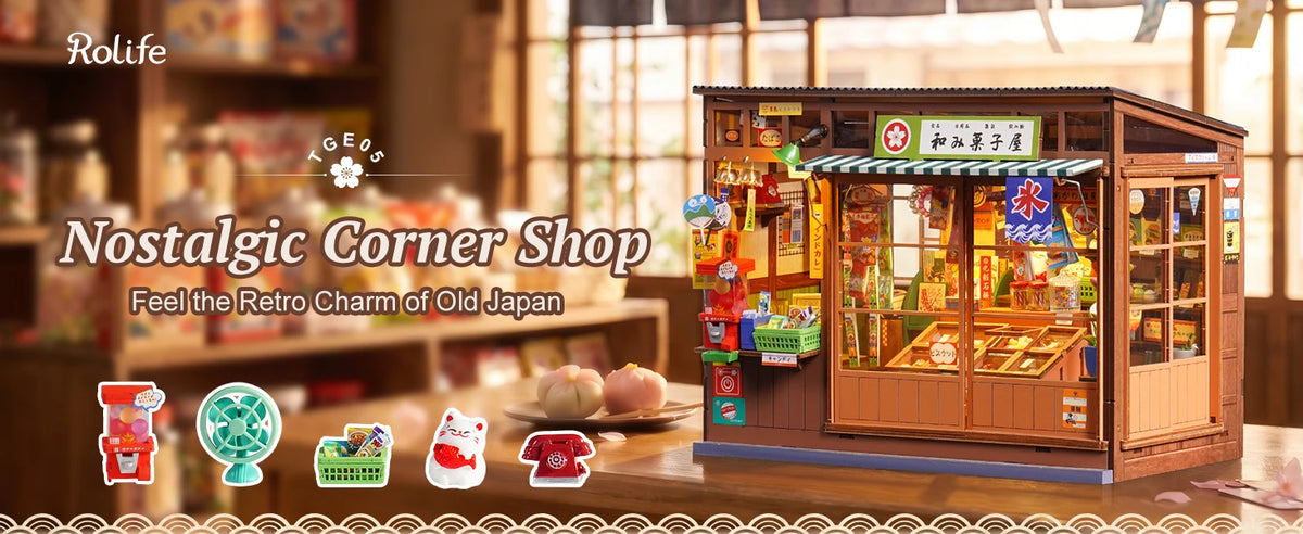 Nostalgic Japanese Corner Shop DIY Book Nook Kit with LED Lighting