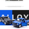 A blue Ford F150 SVT Raptor 1:36 diecast model truck.