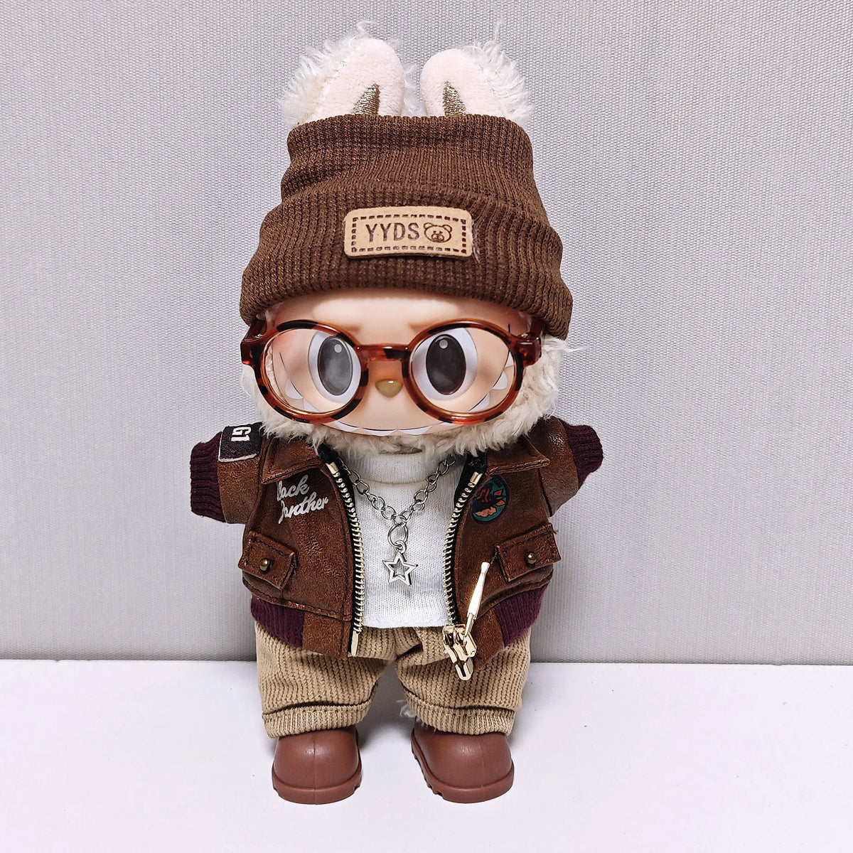 Retro Leather Jacket for 15/17cm Labubu Dolls