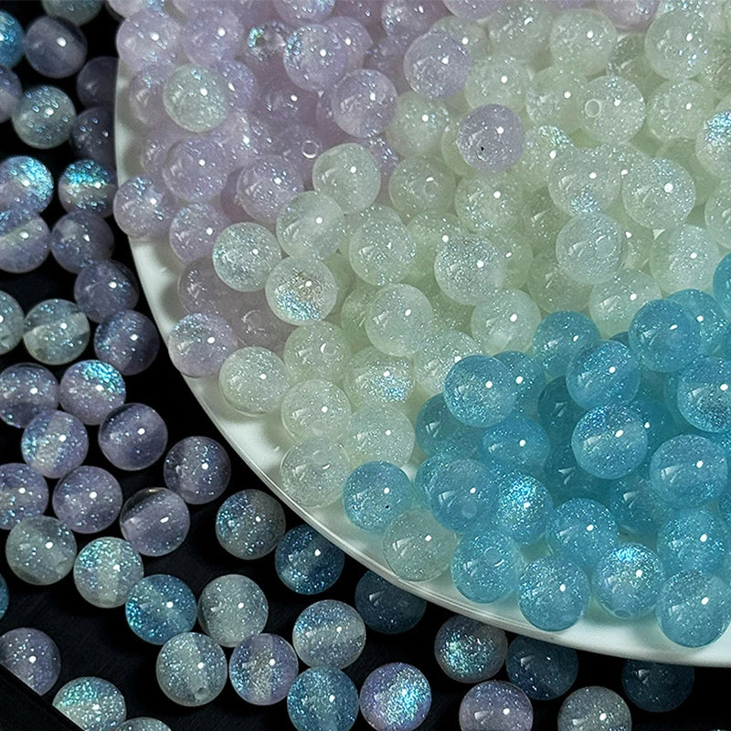 Fine Flashing Resin Beads, Round Loose Beads for Jewelry Making