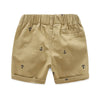Khaki boys cotton beach shorts featuring a repeating anchor print
