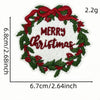 A festive iron-on patch featuring a wreath design with red ribbon and holly leaves on a white background.