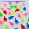 A collection of 10 pieces of random colored crayfish bath toys.