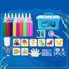 A DIY craft kit featuring various colored gel molds, silicone tools, and a blue storage box for making magic water elves.