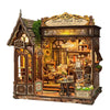 DIY Wooden Flower Shop Café Dollhouse Miniature Kit with LED Lighting