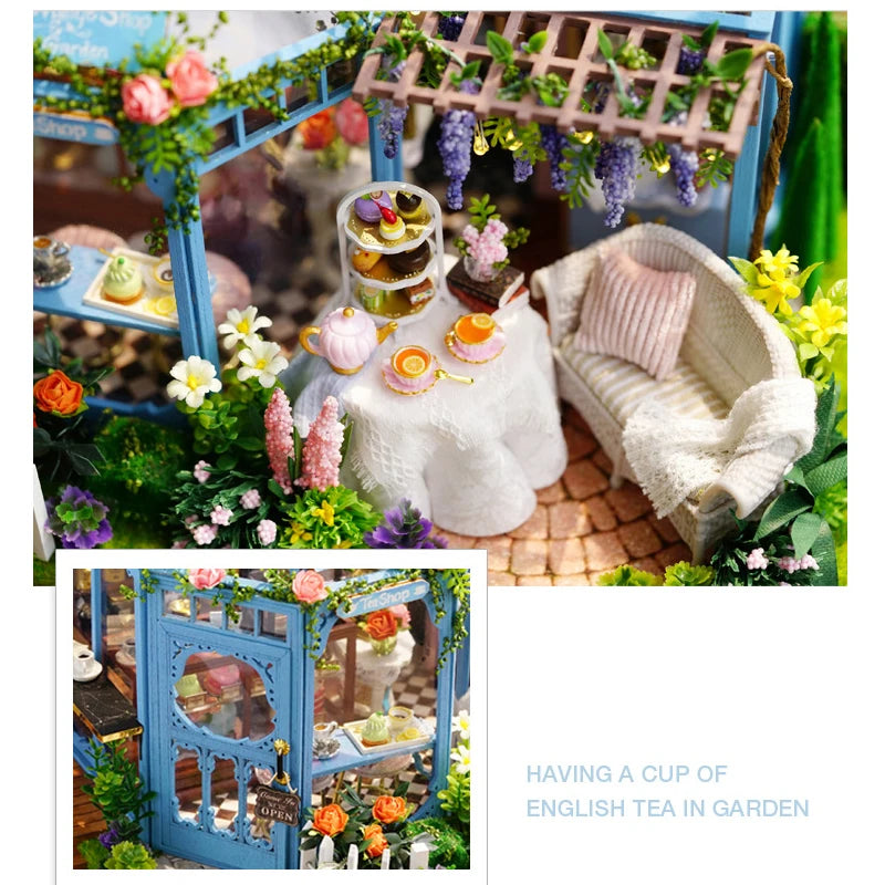 Wooden Dollhouse Kit with Furniture and Lighting