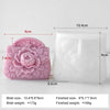 A pink silicone mold shaped like a flower is shown next to its finished product, a white rectangular mold.