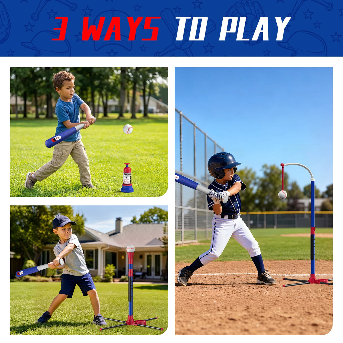 3-in-1 Kids Baseball Set with Auto Pitching Machine