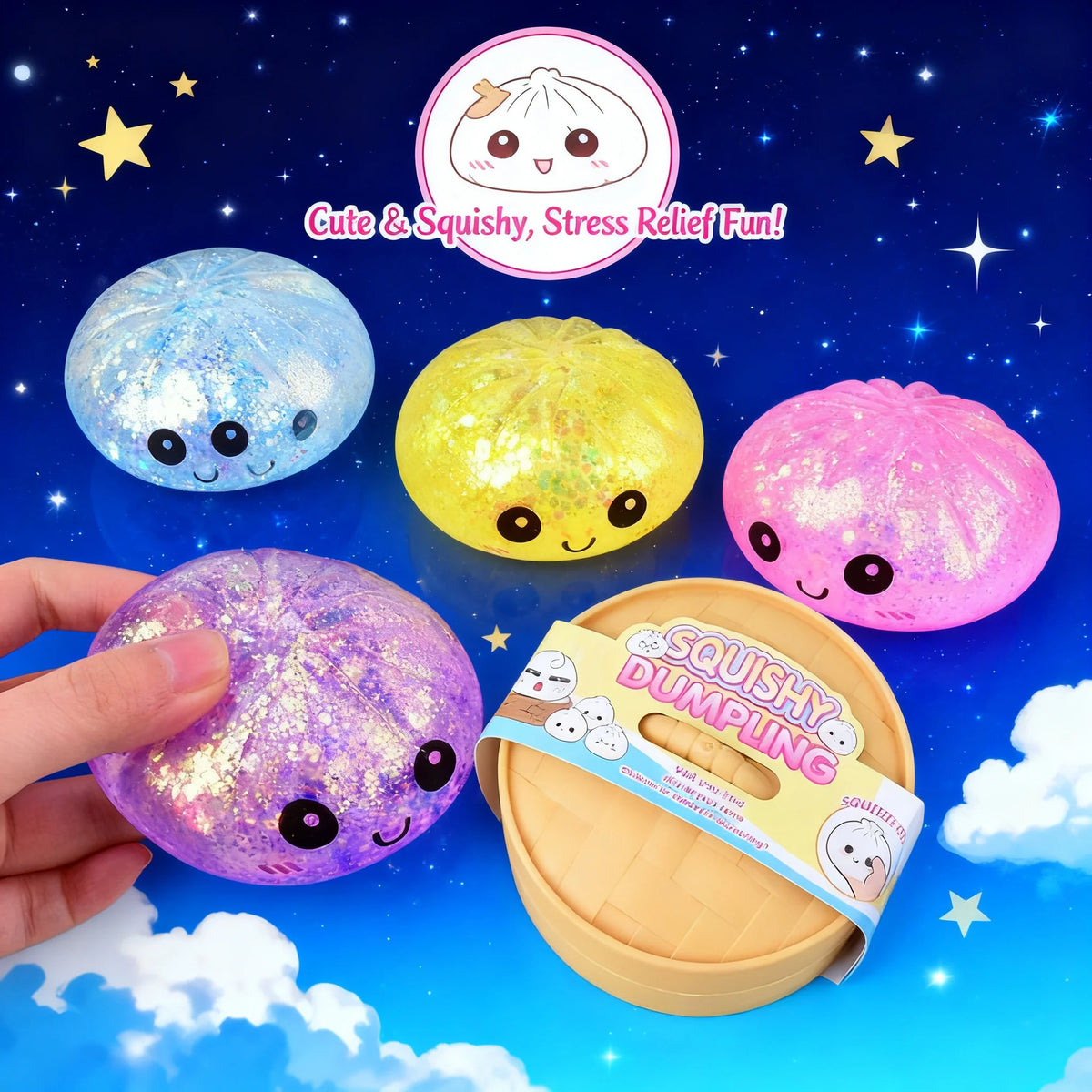 Glitter Dumpling Squishy Sensory Toy with Gift Box