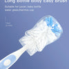 A clear handle extension design long bottle body easy brush for cleaning baby bottles and juice containers.