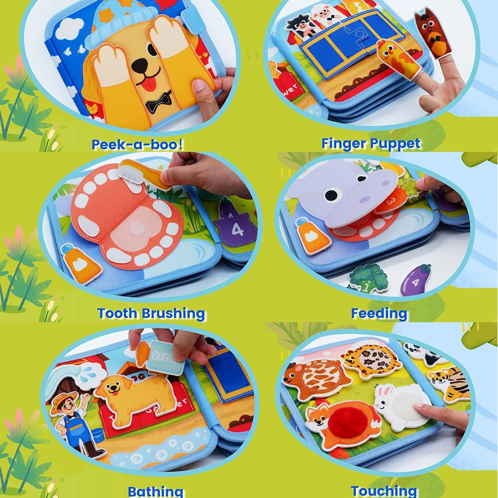 Felt Busy Book for Toddlers – Montessori Sensory Learning & Life Skills Activity Board