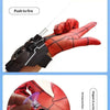A hand wearing a red glove is shown pressing a button on a black wrist-mounted device for an instant launch.