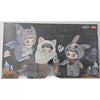 A plush doll keychain featuring a cute, gray and white creature with large eyes and soft features.