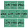 A set of Orphee electric guitar strings in green packaging, showing various sizes and types.