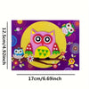 A colorful 3D sticker puzzle set featuring an owl character and various nature designs on a purple background.
