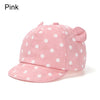 Pink baby cotton baseball cap with white polka dots and cute rabbit ears