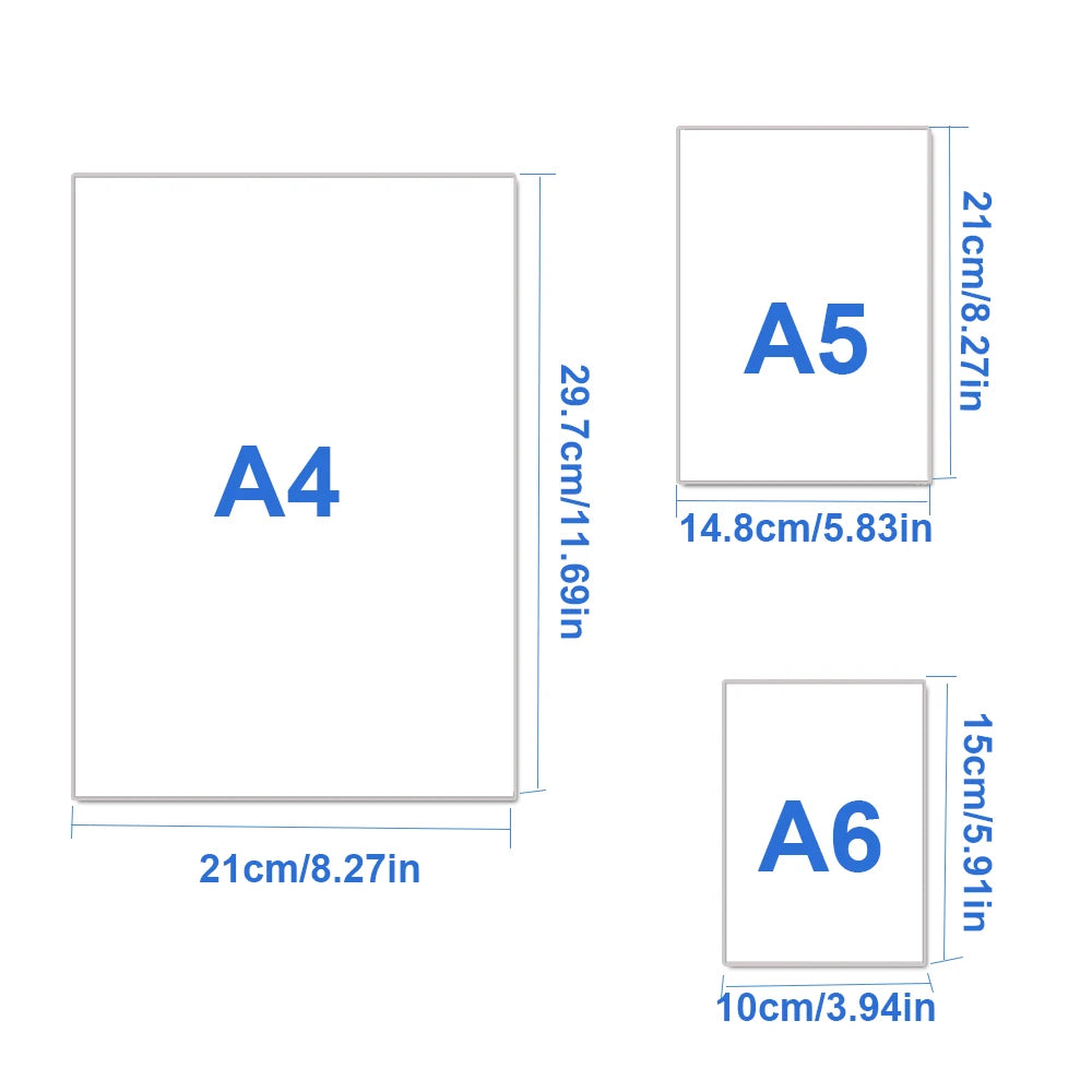 A4 and A5 paper sizes with corresponding dimensions shown for diamond painting supplies