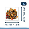 A jigsaw puzzle depicting a fox nestled in a wreath of autumn foliage and mushrooms.