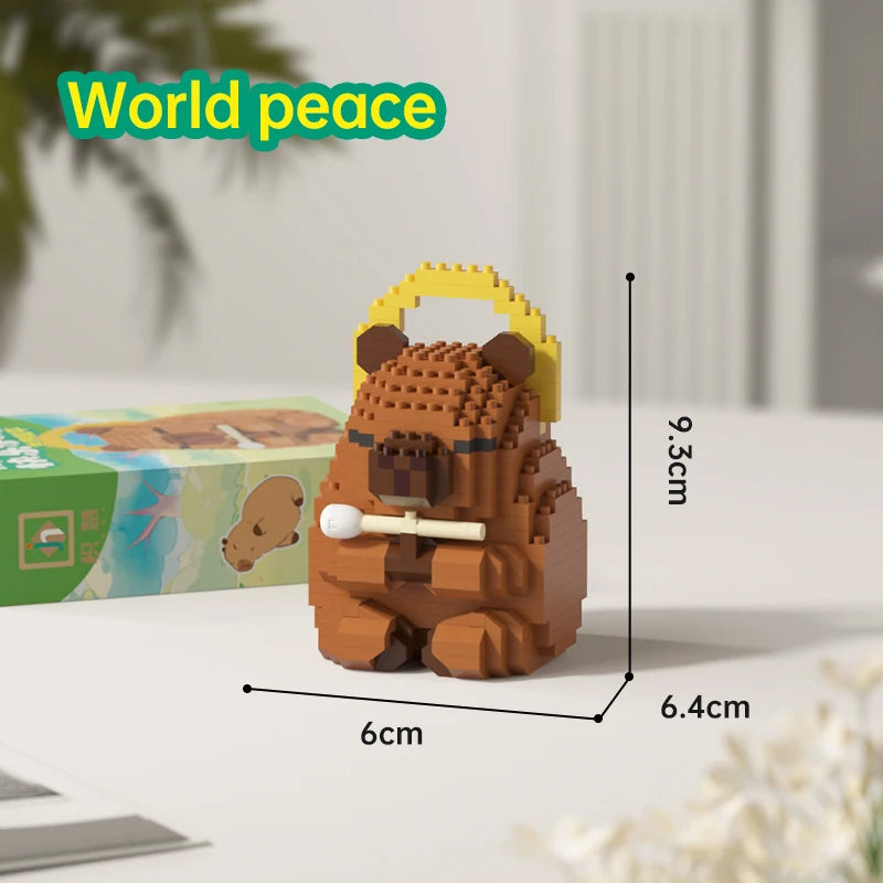 A brown wooden building block model of a bear, used as a DIY kit for kids and adults.