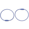 A pair of blue stainless steel wire keychain rings with screw locks.
