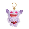 A purple plush monster keychain with pink eyes and a pink leopard print belly.