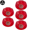 Five red firefighter helmets for kids displayed separately.