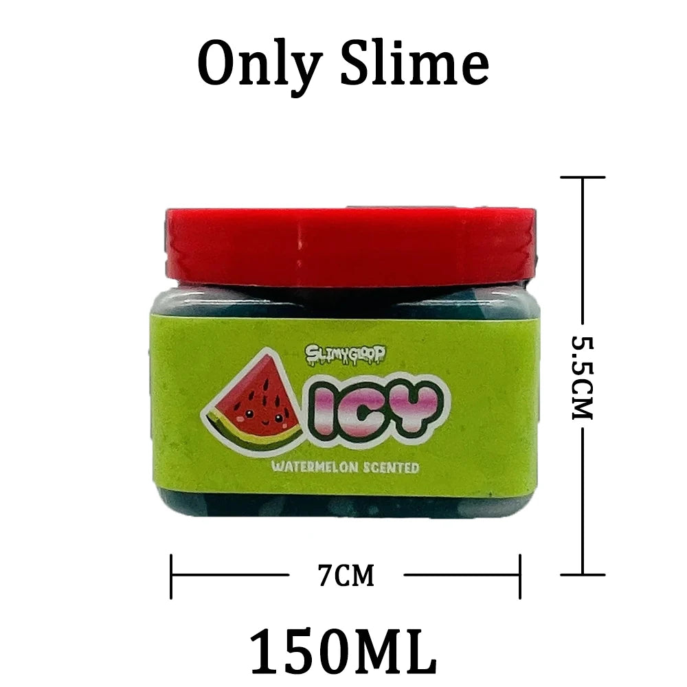 A jar of green slime with a red lid labeled as Only Slime, measuring 150ml.