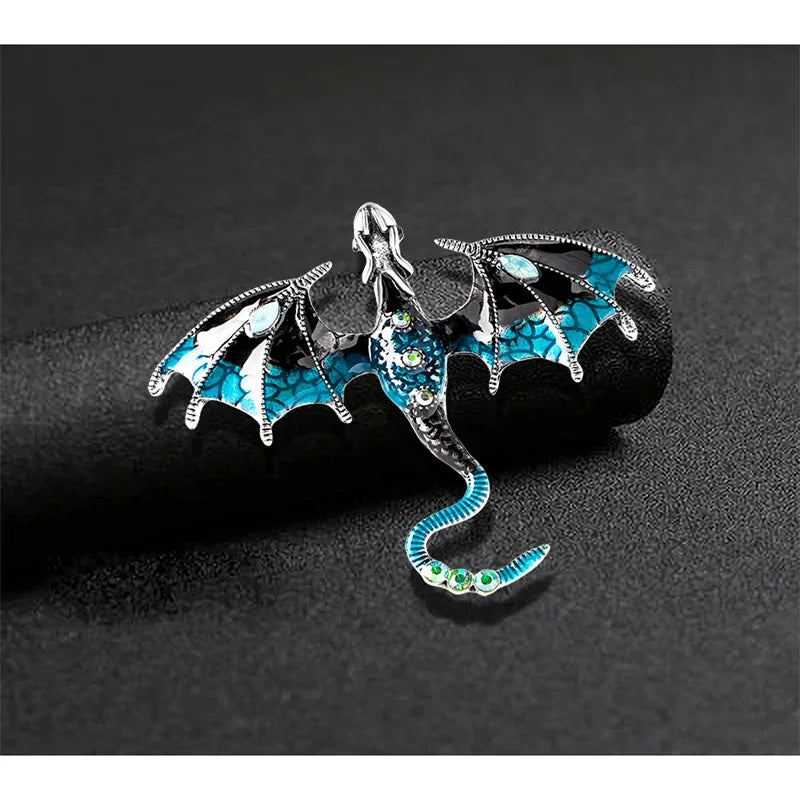 Enamel Dragon Brooch with Rhinestone Accents