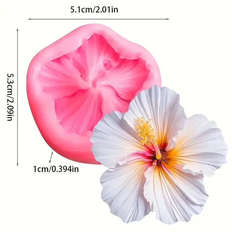Pink and white floral silicone mold showing a flower bloom and a petal section.