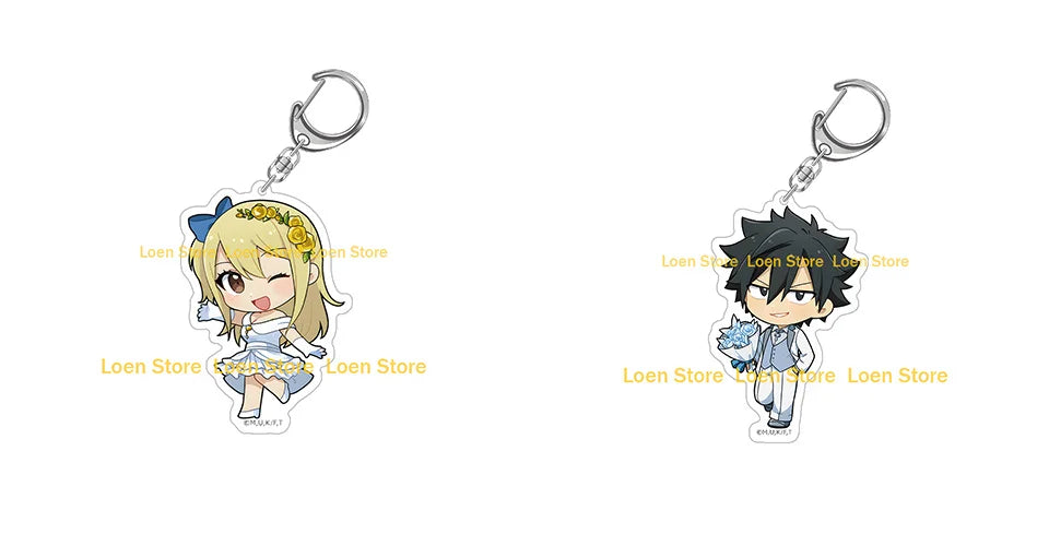Chibi acrylic keychain featuring a female character with blonde hair and a bow, attached to a silver keyring.