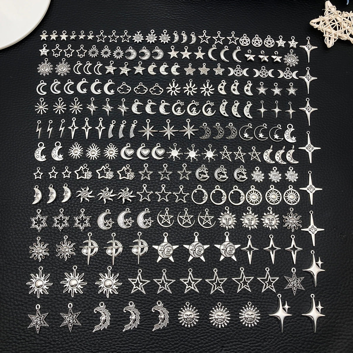 Celestial Charm Assortment – Vintage Silver Stars, Moons & Suns for Jewelry Making