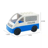 A white and blue city traffic vehicle building blocks set with trucks and buses.