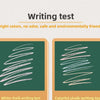 A writing test showing white chalk and colorful chalk on a green background.