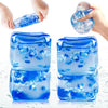 Hand holding a blue squishy stress cube for anxiety relief and sensory play
