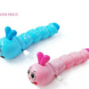 A pair of wind-up caterpillar crawling toys, one blue and one pink, showing the cute cartoon animal design.