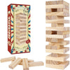 A box of the Classic Wooden Tumble Tower game showing stacking blocks and a set of wooden blocks.