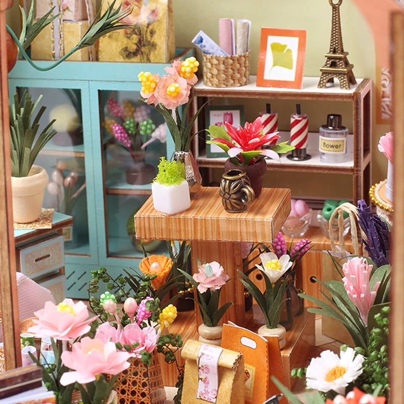 DIY Miniature Wooden Dollhouse Kit with LED Lights and Furniture