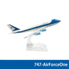 Diecast Boeing Airplane Model in blue and white with a clear stand.