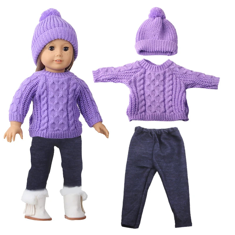 3-Piece Knit Doll Outfit: Sweater, Hat & Pants