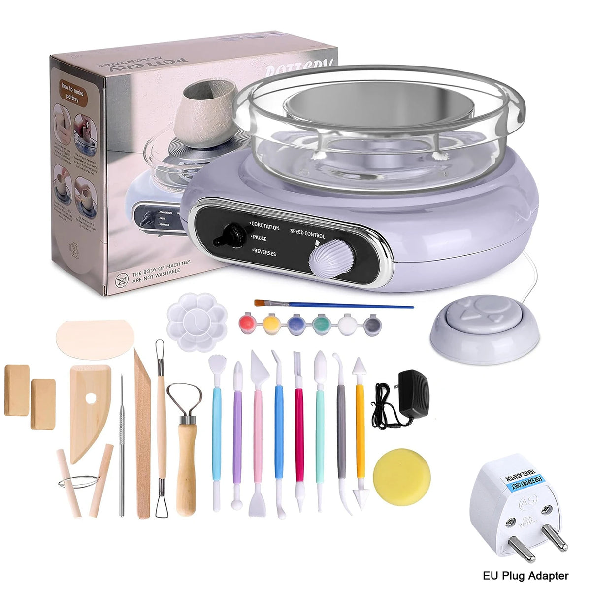Compact Pottery Wheel Craft Kit with Tools and Paints