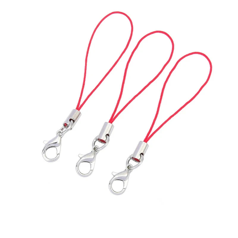 Red lobster clasp keychain charms with long red cord for DIY jewelry and bag decor
