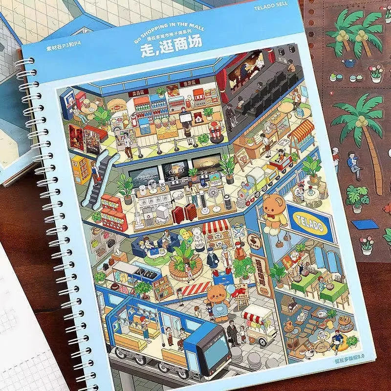 3D Dollhouse Miniature Scene Sticker Book for Journaling and DIY Crafts
