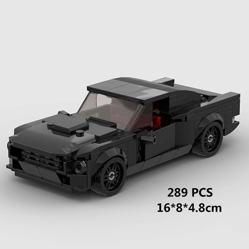 A black classic rally car building block set with a transparent window and detailed features.