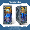 Self-assembly wooden book nook model kit with touch-sensitive lights depicting a futuristic planetary era scene.