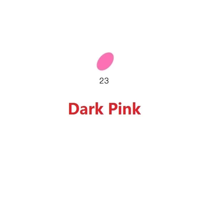 A pink oval shape with the number 23 and the text Dark Pink.