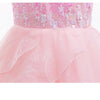 Pink princess ball gown dress with a sparkly bodice and sheer pink skirt