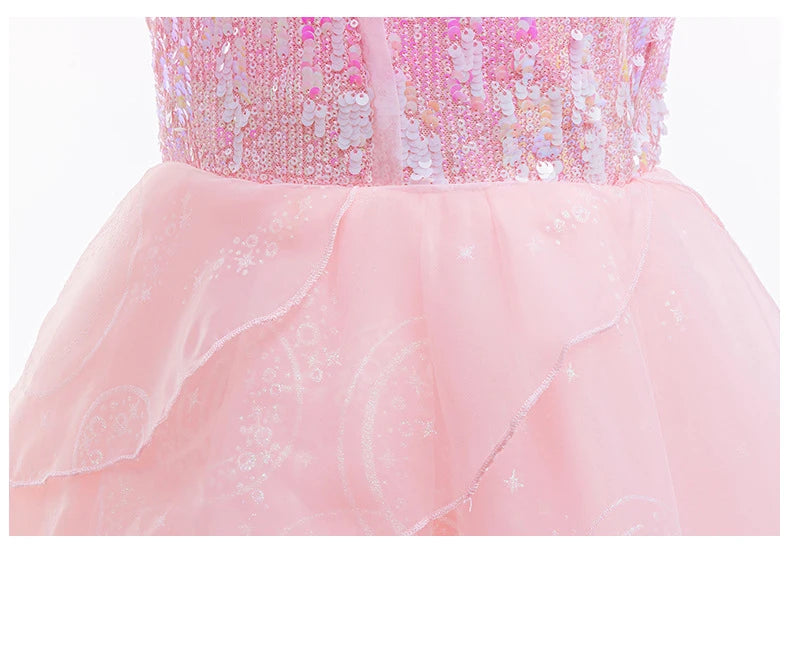 Pink princess ball gown dress with a sparkly bodice and sheer pink skirt