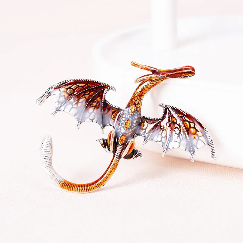 Enamel Dragon Brooch with Rhinestone Accents