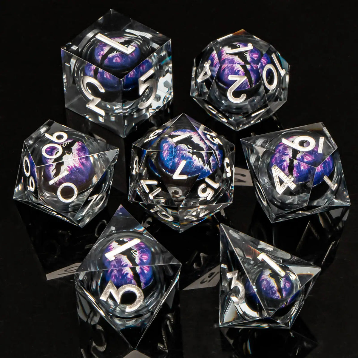 Dragon Eye Resin Dice Set with Liquid Core - 7 Polyhedral Dice for RPG Gaming