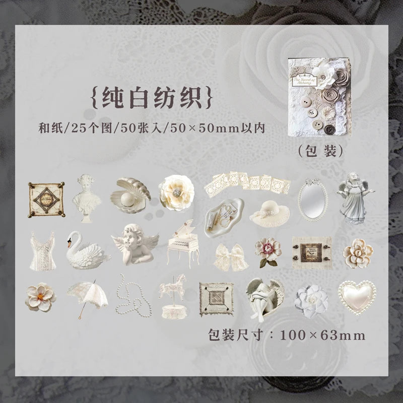 Vintage Alchemy Washi Sticker Pack – 50 Unique Metal-Inspired Designs for DIY Crafts